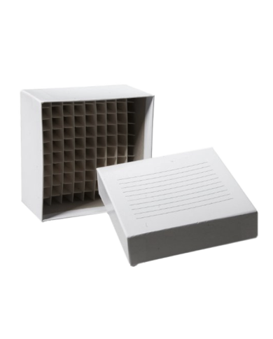 Caja Criogenica  Carton , Alto 5Cm Y 10X10  Posiciones , - 196 A Temp Ambiente, Color Blanco
