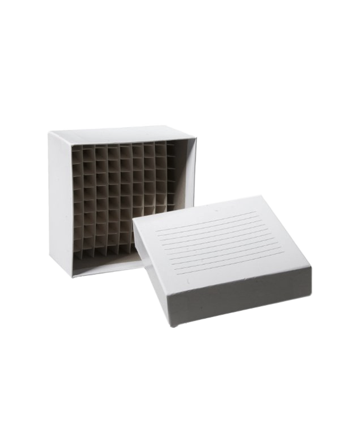 Caja Criogenica  Carton , Alto 5Cm Y 10X10  Posiciones , - 196 A Temp Ambiente, Color Blanco