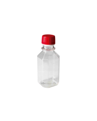 Botella plastica PE transparente. graduada. c/tapa roja de seguridad 500 ml