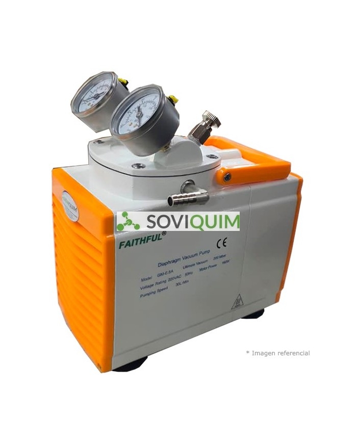 bomba de diafragama vacio/presion, vacio max 200mbar (30 Lts/min), presion maxima 30 Psi (anticorrosiva)