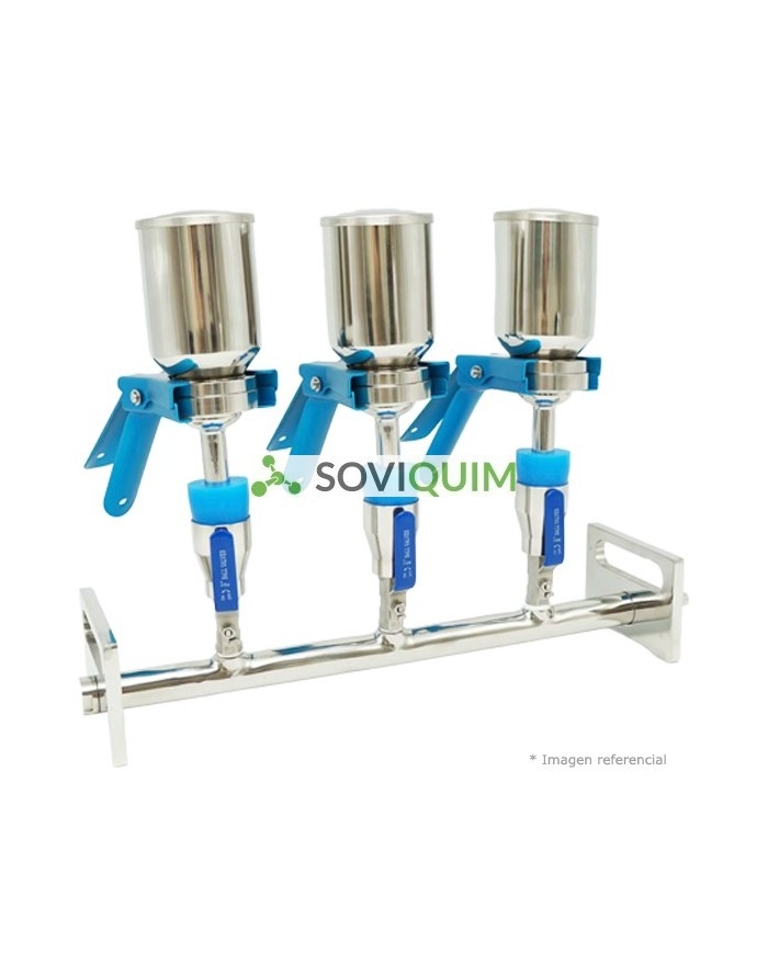 Manifold Ac.Inox.316L completo, 3 posiciones, con acople tapon de Goma, con valvula de control y accesorios listo para uso