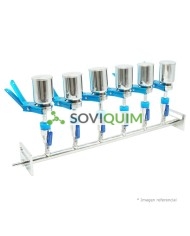 Manifold Ac.Inox.316L completo, 6 posiciones, con acople tapon de Goma, con válvula de control y accesorios listo para